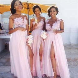Pink Lace Chiffon Sexy Bridesmaid Dresses 2018 Splits Long Dress for Maid of Honor Online BA6919 ...