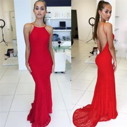 Sexy Red Sheath Backless Prom Dress 2017 Simple Lace Evening Dresses_Prom Dresses_2018 Special O ...