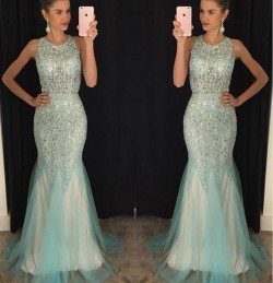 Sleeveless Luxury Scoop Crystal Mermaid 2018 Tulle Prom Dresses GA094 BA7309_Prom Dresses_2018 S ...