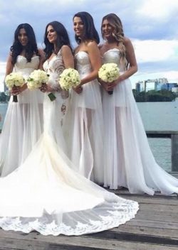 Elegante Weiße Brautjungfernkleider Lang Chiffon Kleider Für Brautjungfern Online