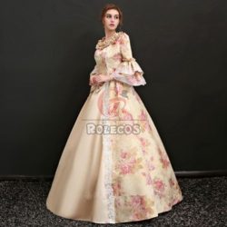 Retro Victorian Dress Women Medieval Renaissance Costume Ball Gown Floral Dress