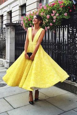 Yellow V-neck Homecoming Dress