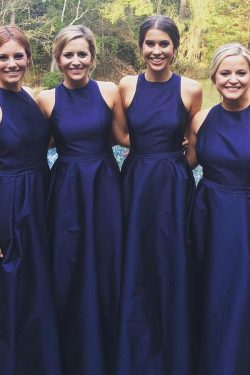 Blue A Line Asymmetrical Sleeveless Bridesmaid Dress, Wedding Party Dress – Ombreprom