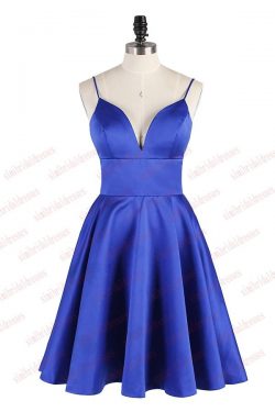 Simple Spaghetti Straps Royal Blue Short Homecoming Dress, A Line Satin Ruched Prom Dress – Simi ...