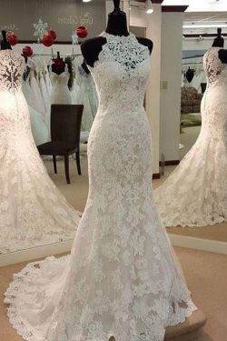 Elegant Mermaid Sleeveless Lace Wedding Dress,Cheap Bridal Dresses OKC74 – Okdresses