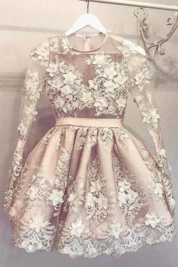 Long Sleeve Homecoming Dress Flower Short Prom Dress Party Dress, – Simibridaldress