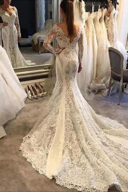 Romantic Deep V Neck With Lace Appliques Wedding Dresses W356