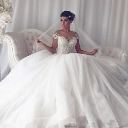 Elegant Weiße Hochzeitskleider Mit Spitze Prinzessin Tüll Brautkleider