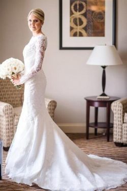 Charming Lace Long Sleeves Open Back With Trailing Wedding Dresses W372