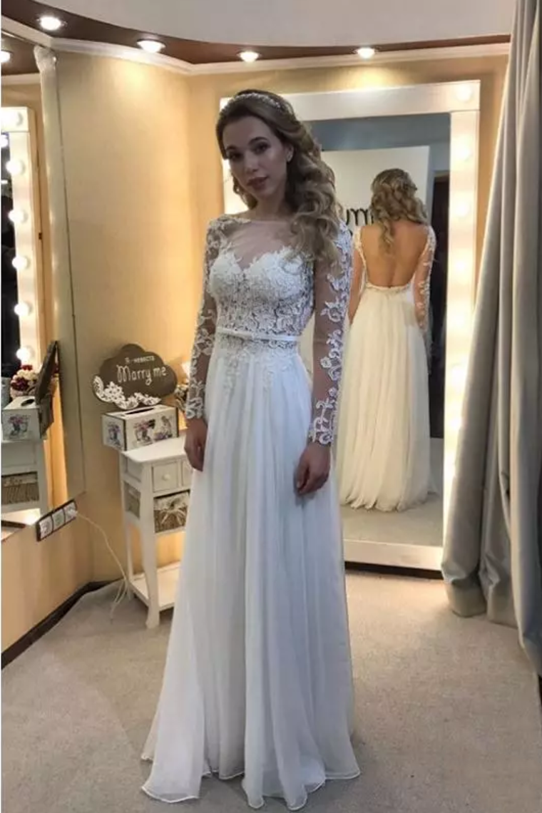 2019 vestidos de novia mangas largas mangas abiertas espalda gasa con apliques US$ 199.99 VTOP2T ...