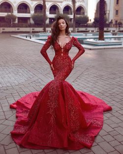 Fashion Rote Abendkleider Lang Günstig | Abendkleid Mit Ärmel