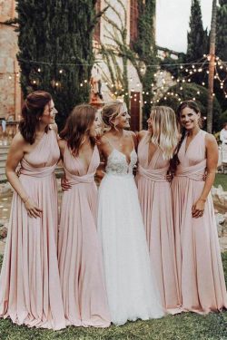 Elegant Light Pink Chiffon Floor Length Long Bridesmaid Dress B472