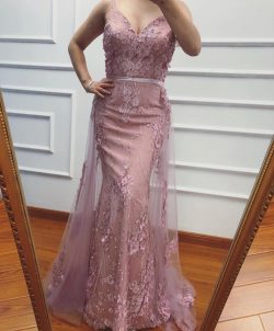 Elegante Abendkleider Lang Rosa | Abendkleid Spitze Online Günstig