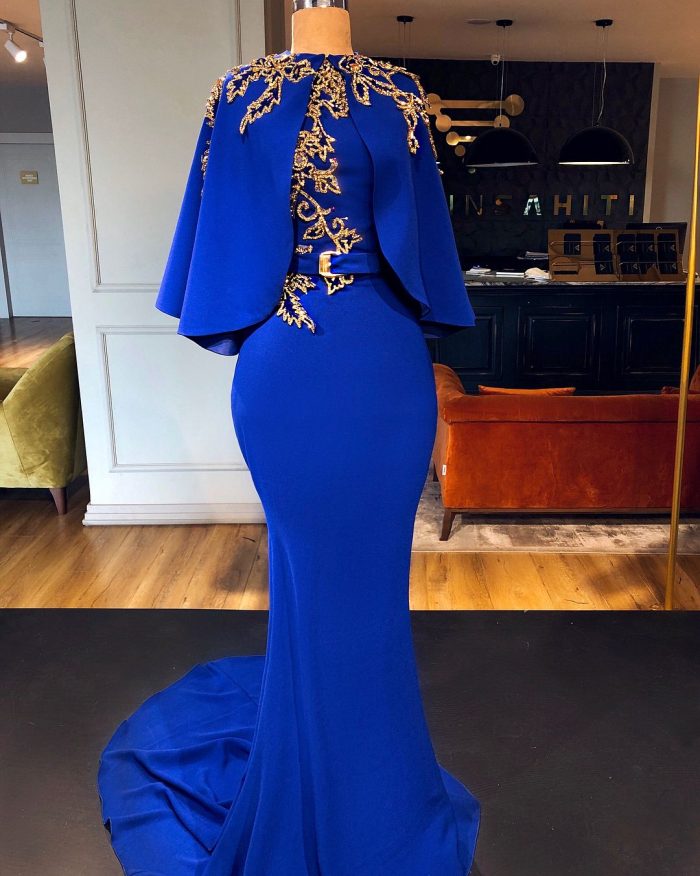 Luxus Abendkleider Königblau | Gold Abiballkleider Lang Günstig