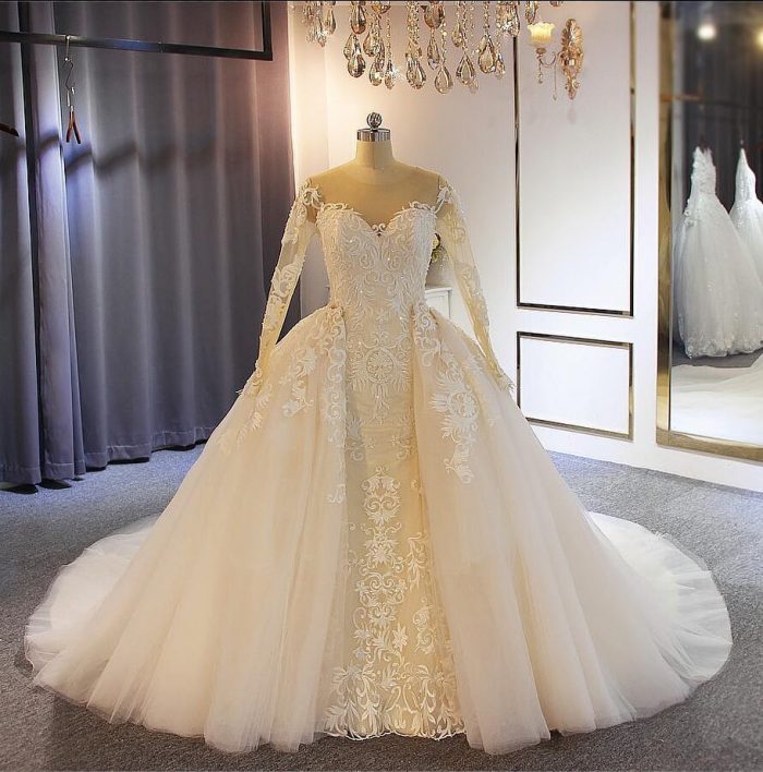 Elegante Brautkleider mit Ärmel | A Linie Hochzeitskleider Mit Spitze