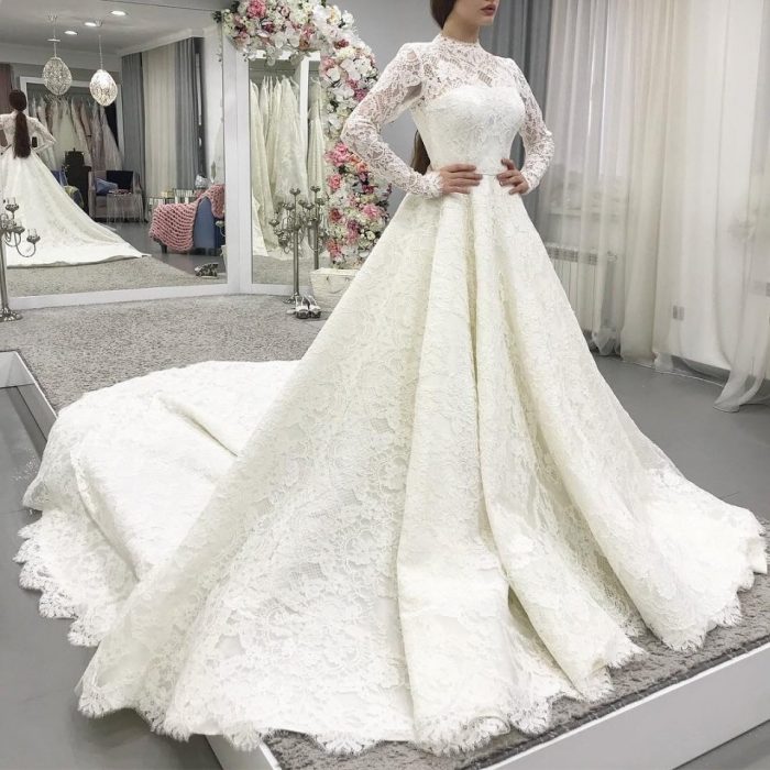 Modern Spitze Brautkleider mit Ärmel | Hochzeitskleider A Linie