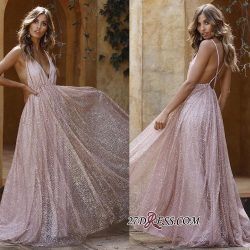 Sexy Pink Sequins A-Line Prom Dresses | Spaghetti Straps Backless Evening Dresses_Prom Dresses_S ...