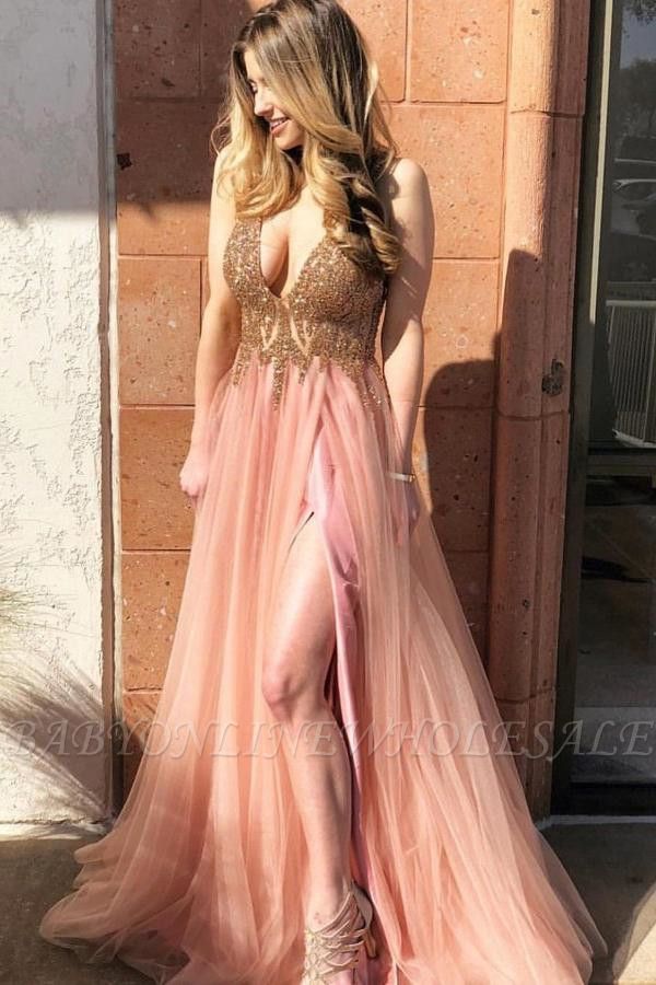 Stunning Sparkly Beads Applique Prom Dresses | Side slit Sleeveless Sexy Evening Dresses | www.b ...