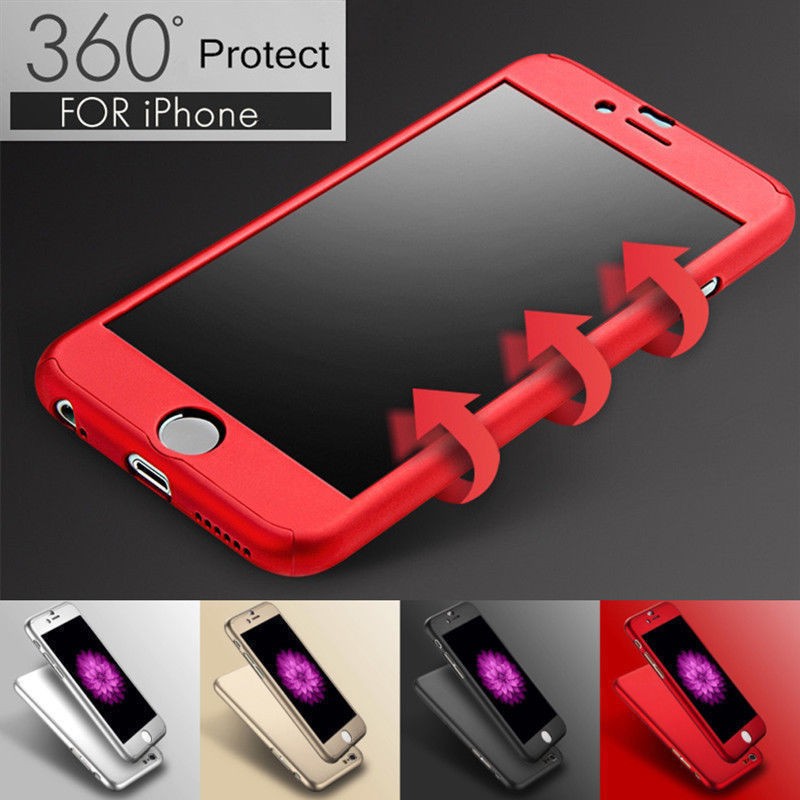 For iPhone 6 6S 7 Plus 360° Thin Hard Acrylic Case+Tempered Glass Cover