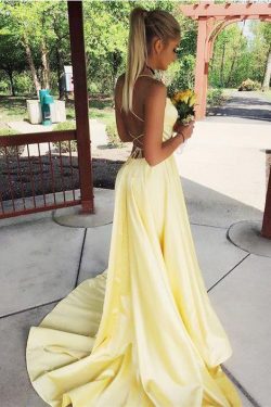 Sexy Spaghetti Straps Side Slit Red Satin Long Prom Dresses, Cheap Evening Dresses on sale – Pro ...