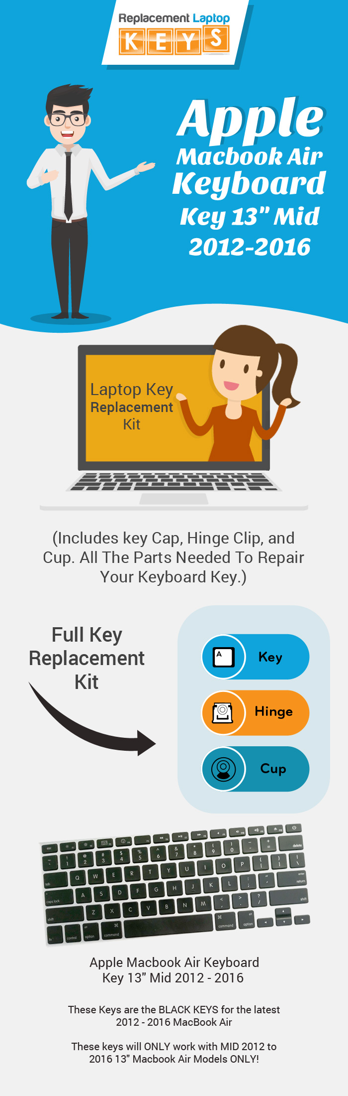 Shop Apple Macbook Air Keyboard Key 13″ Mid 2012-2016″ Laptop Key Replacement