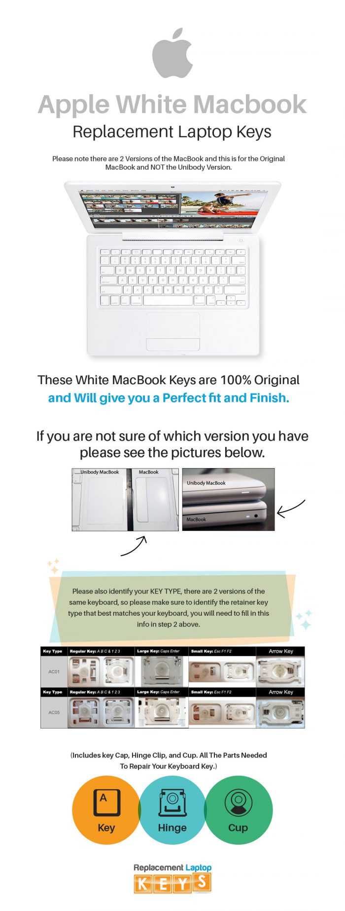 Shop Original Apple White MacBook Laptop Keys from Replacement Laptop Keys