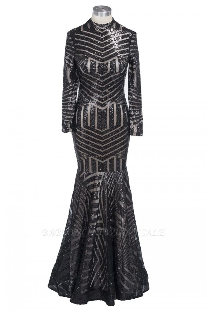 TABITHA | Mermaid Floor Length High Neck Long-Sleeves Sequined Prom Dress | www.babyonlinewholes ...