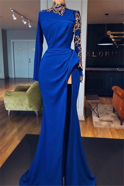 Elegante Abendkleider Mit Ärmel | Abiballkleider Blau Online