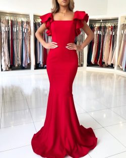Schlichte Rote Abendkleider Lang Günstig | Rückenfrei Abendmoden Online