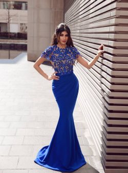 Elegante Abendkleider Mit Ärmel | Royal Blau Abiballkleider Mit Spitze