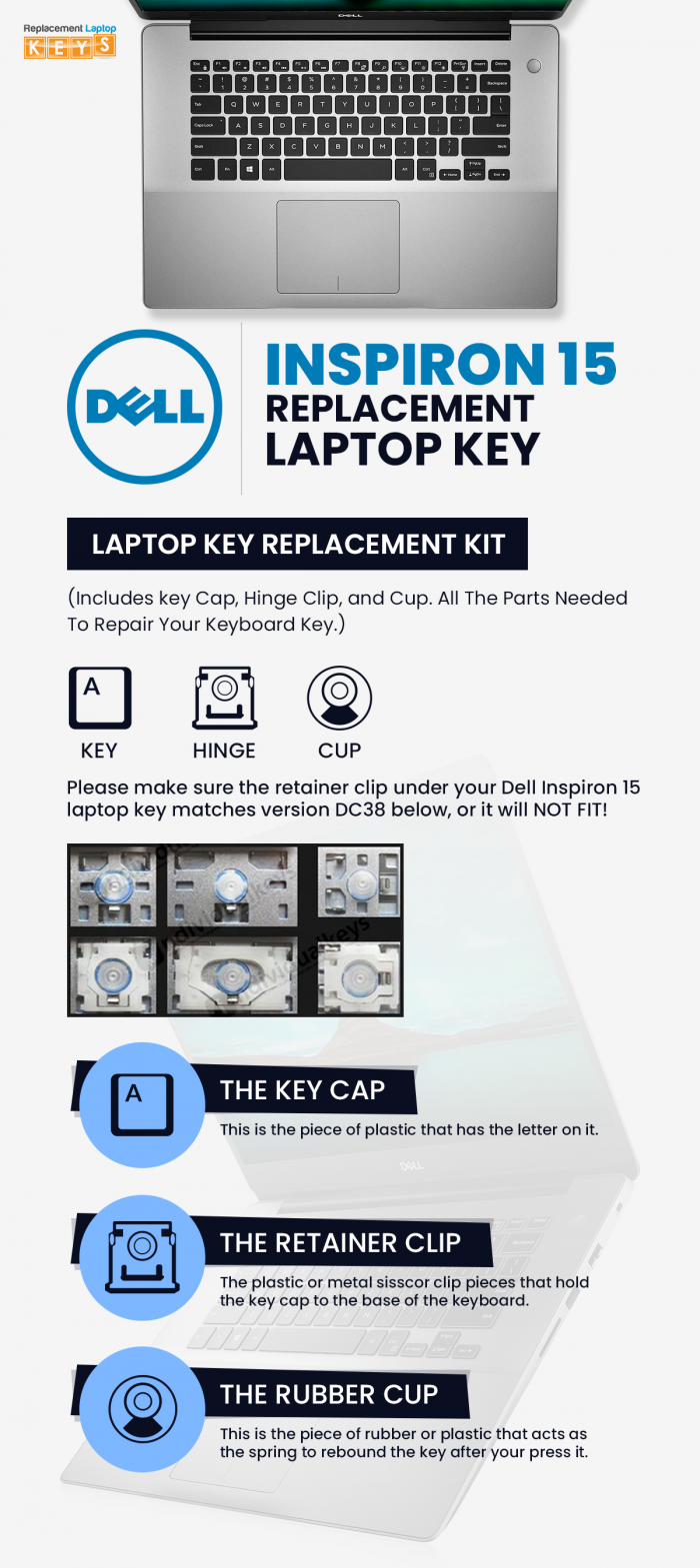 Order Original Dell Inspiron 15 Laptop Keys from Replacement Laptop Keys