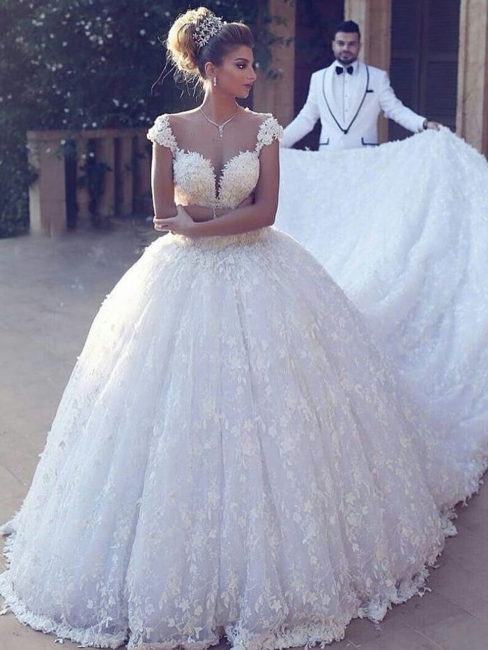 Elegante Brautkleider Prinzessin | Weiße Spitze Hochzeitskleider Online