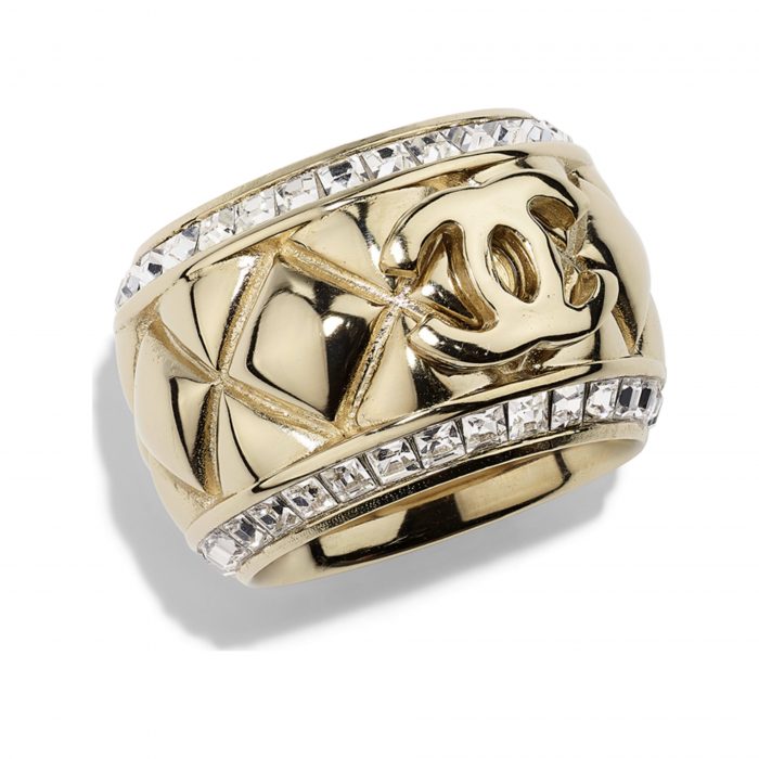 Metal Diamantés Gold Crystal Ring | CHANEL