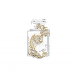 Metal, Glass Pearls, Diamanté Resin Gold, Pearly White, Crystal Transparent Brooch | CHANEL