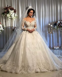 Luxus Brautkleider Prinzessin | Spitze Hochzeitskleider Mit Ärmel