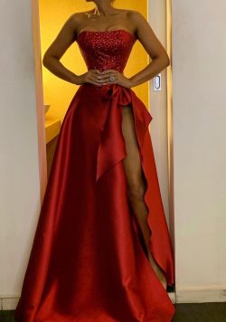 Elegante Abendkleider Lang Rot | Abiballkleider Lang Glitzer