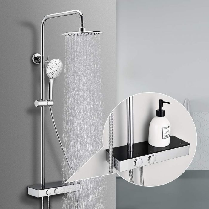 Moderner runder Duschkopf verstellbarer Duschstange Homelody Duschsystem mit Regalen