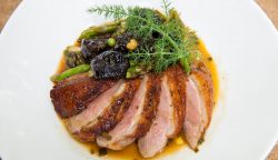 Crispy Skin Duck Breast, Asparagus & Peas with a Brandy & Prune Butter Sauce | Good Chef ...