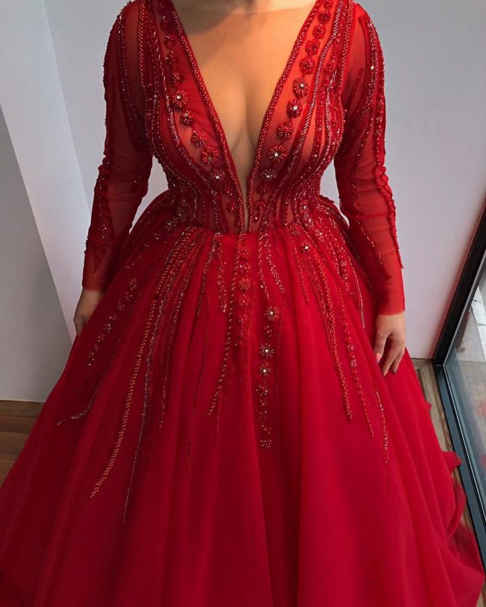 Luxus Abendkleider Rot Mit Ärmel | Abendmoden Große Größe Online