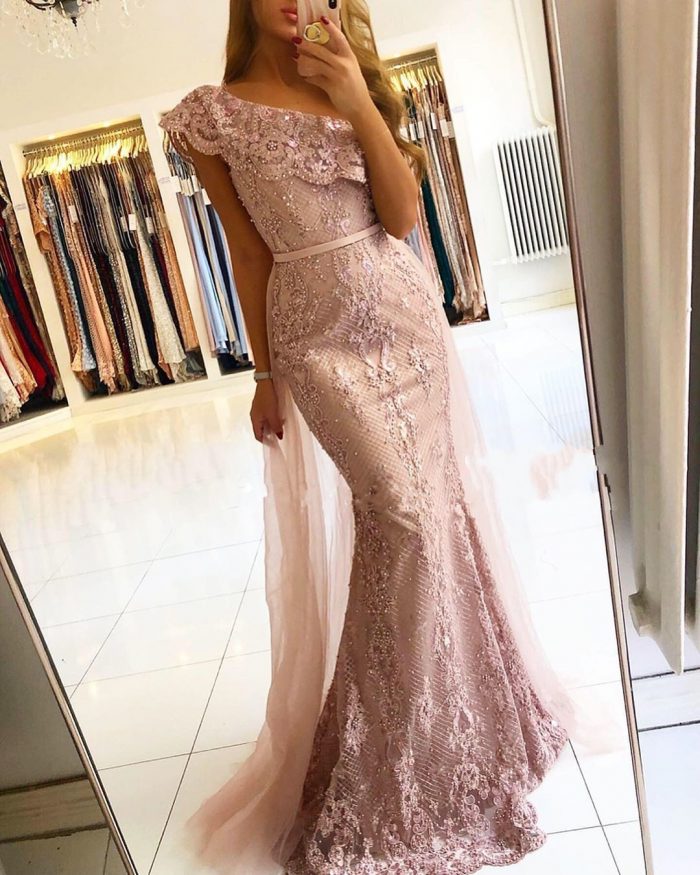 Luxus Abendkleider Spitze | Rosa Abendmoden Günstig Online