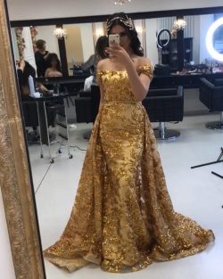 Gold Abendkleider Luxus | Abiballkleider Lang Glitzer Online