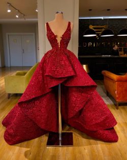 Luxus Cocktailkleider Rot Spitze | Abendkleider Kurz Vorne Lang Hinter