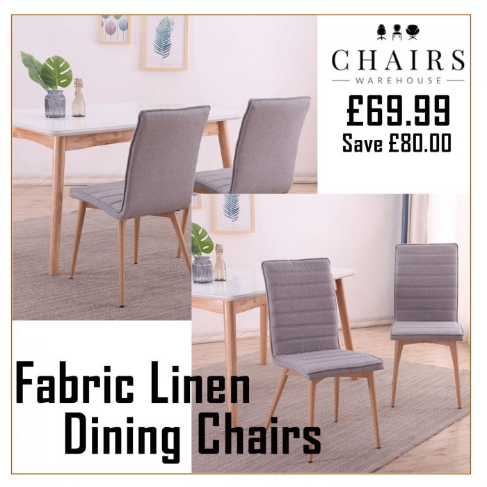 Set of 2 Oslo Fabric Linen Dining Chairs Light Grey