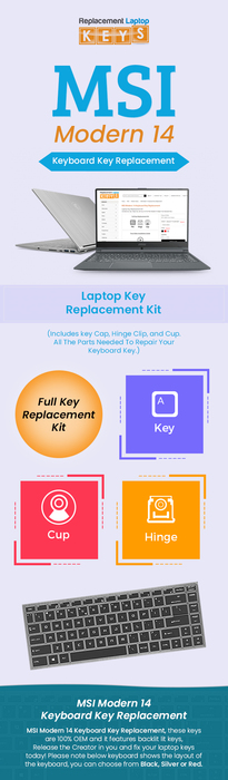 Order MSI Modern 14 Keyboard Keys Online from Replacement Laptop Keys