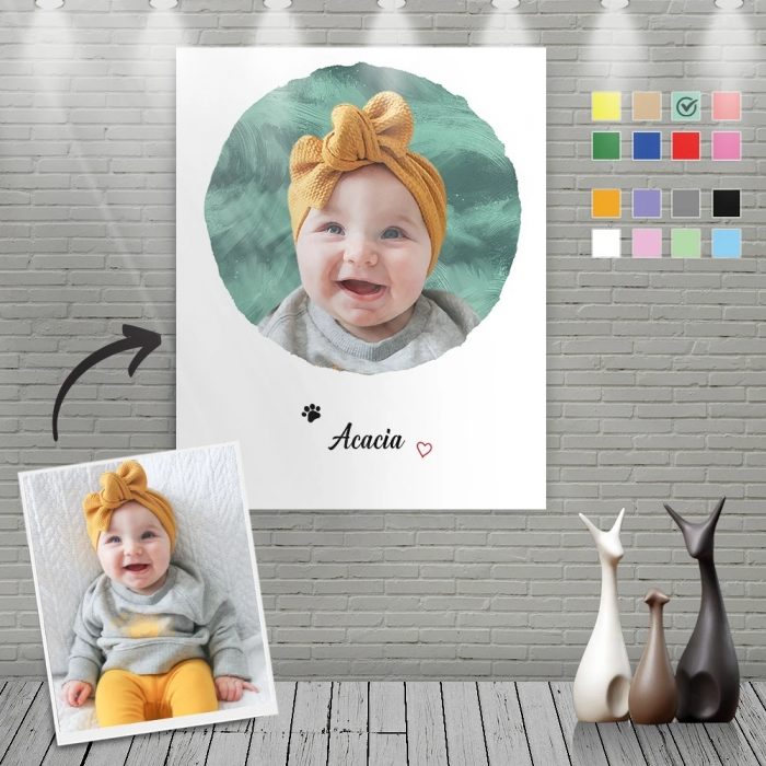 Custom Canvas Painting For Baby Portrait With Name-Circular