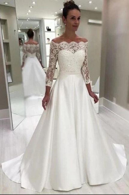 Wunderschöne Brautkleider A Linie | Spitze Hochzeitskleider Mit Ärmel