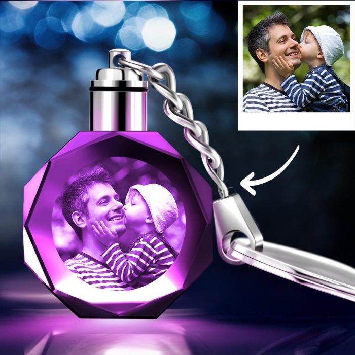 Father’s Day Gifts Custom Crystal Octagon Shape Photo Key Chain