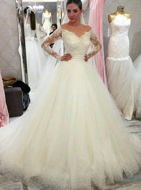 Günstige Brautkleider mit Ärmel | Hochzeitskleid A linie Spitze