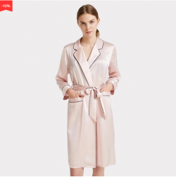 22 Momme High Quality Flesh Pink Turndown Collar Silk Robe