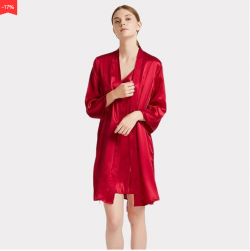 22 Momme High Quality Red Silk Robe Set-Two Pieces